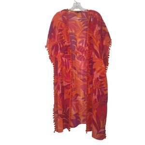 CLUB Z COLLECTION Tropical Floral Kimono Cover Up Orange Pink Women's Small